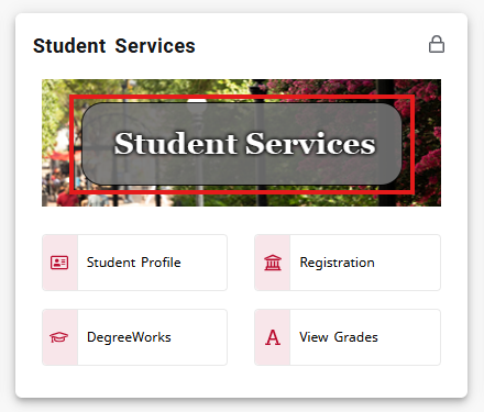 ATHENA Student dashboard with an indicator around the Student Services menu link.